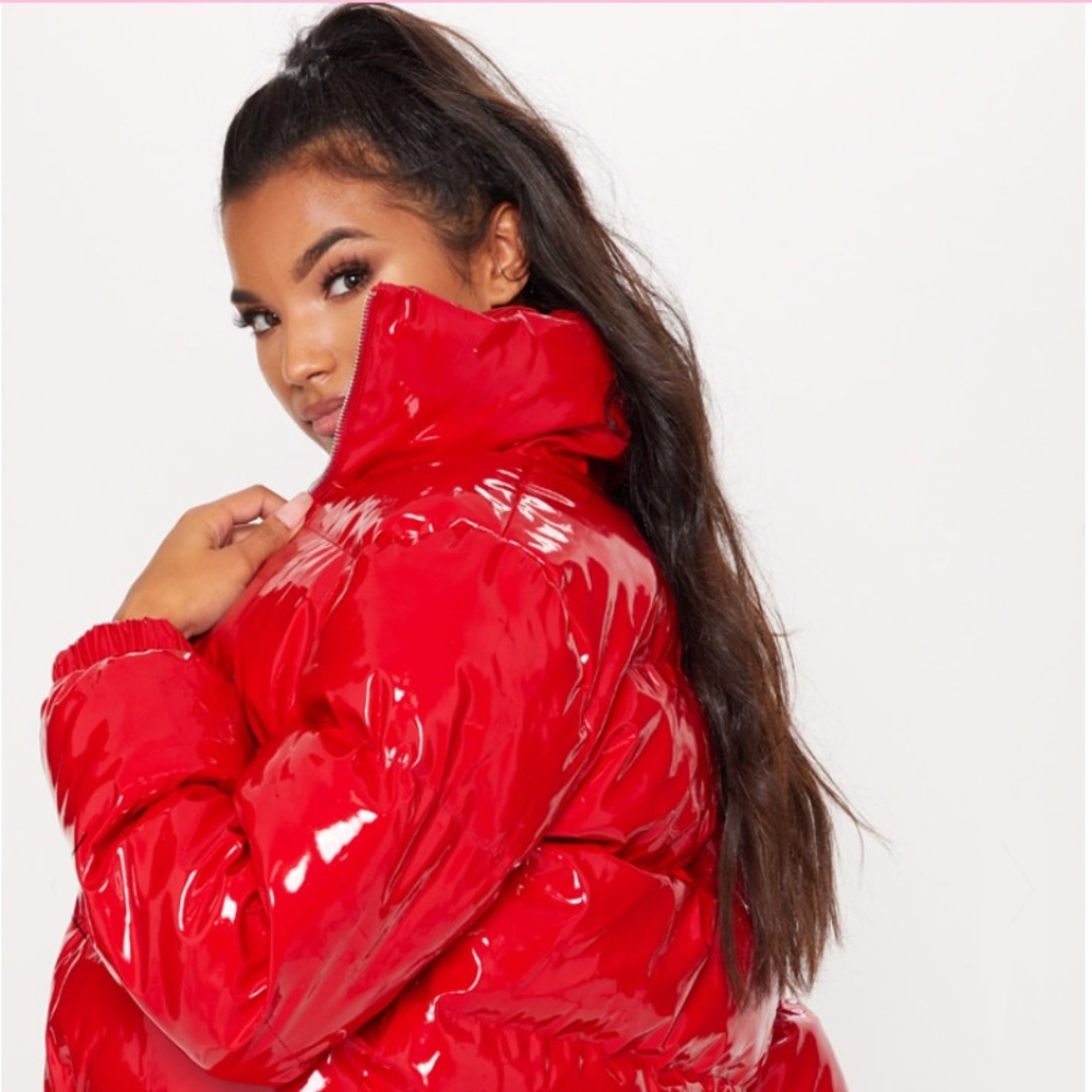 Red Cropped PLT PrettyLittleThing Puffer Jacket